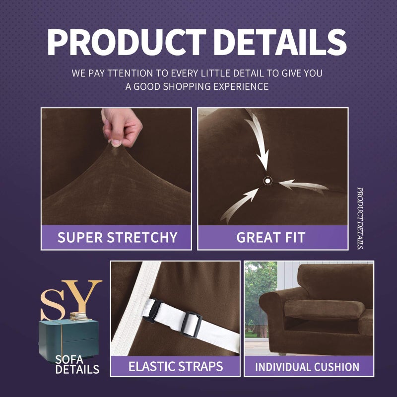 ZNSAYOTX Luxury Velvet Chair Slipcovers with Arms 2 Piece Stretch Chair Covers for Living Room Thick Soft Armchair Slipcover Anti Slip Pet Friendly Furniture Protector (Dark Coffee),30"-47"(1 Cushion) - Image 4
